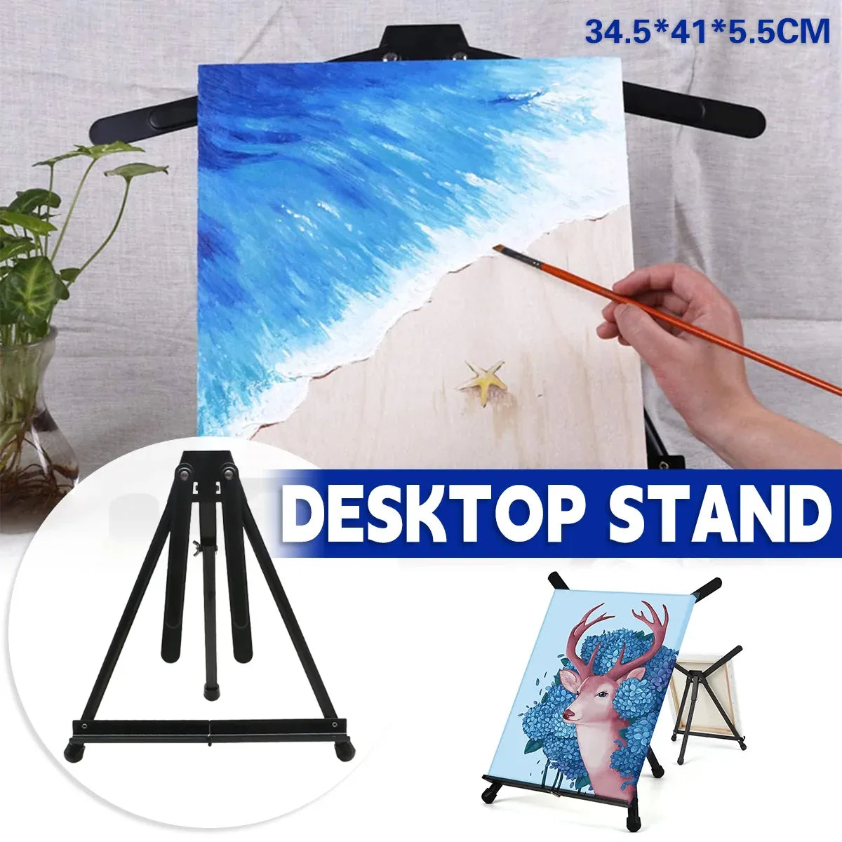 Black Aluminum Tabletop Easel Stand with Adjustable Arms for Art Painting Display